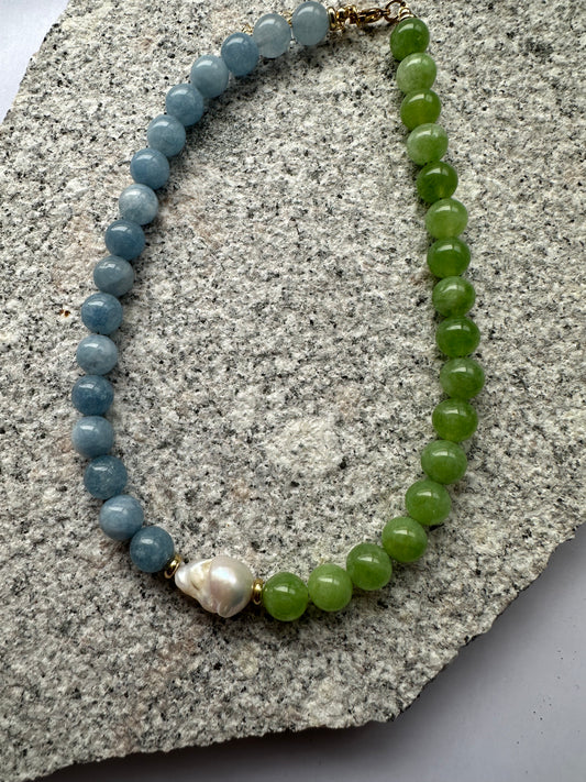 Half and half - blue and green + pearl